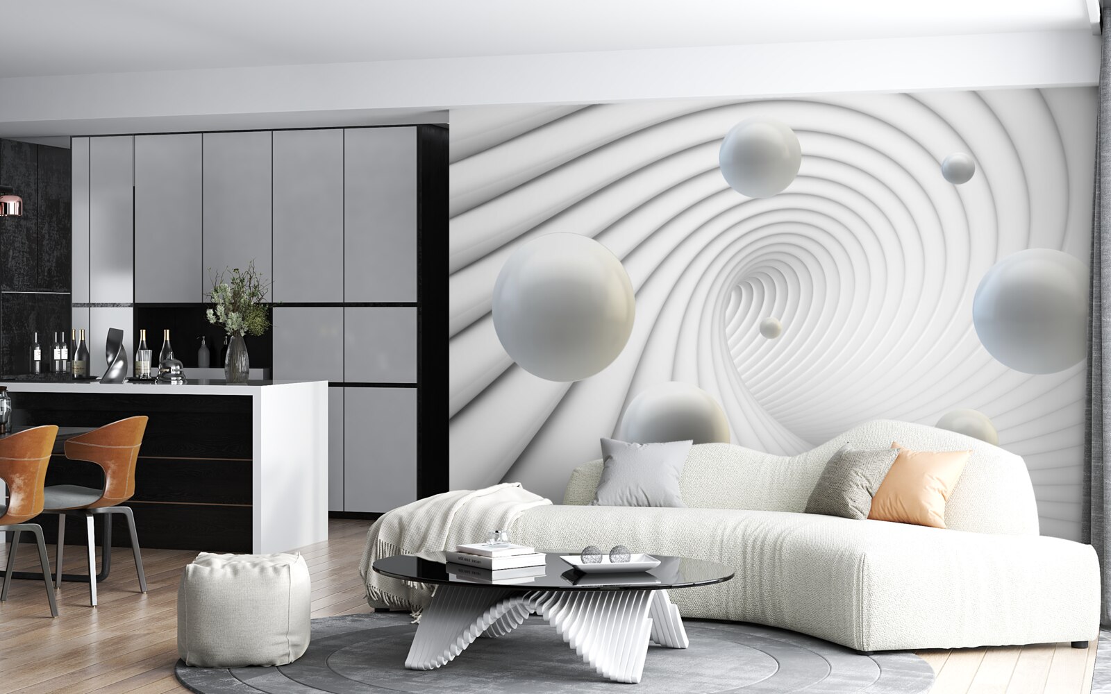 Papier peint boules blanches flottant doucement dans l'air