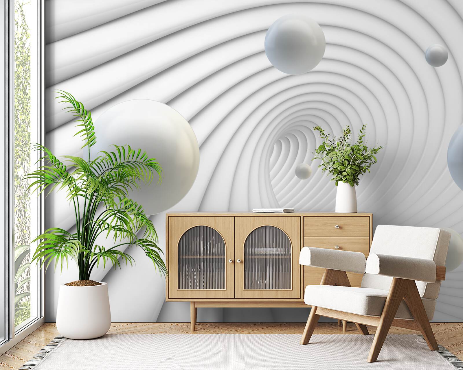 Papier peint boules blanches flottant doucement dans l'air