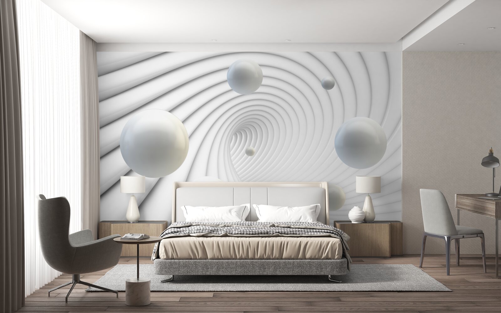 Papier peint boules blanches flottant doucement dans l'air