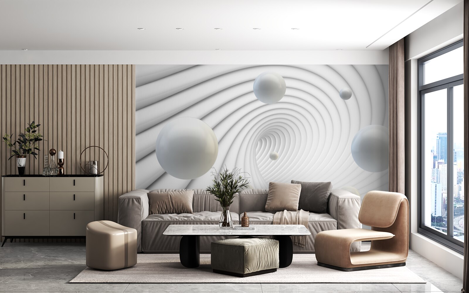 Papier peint boules blanches flottant doucement dans l'air