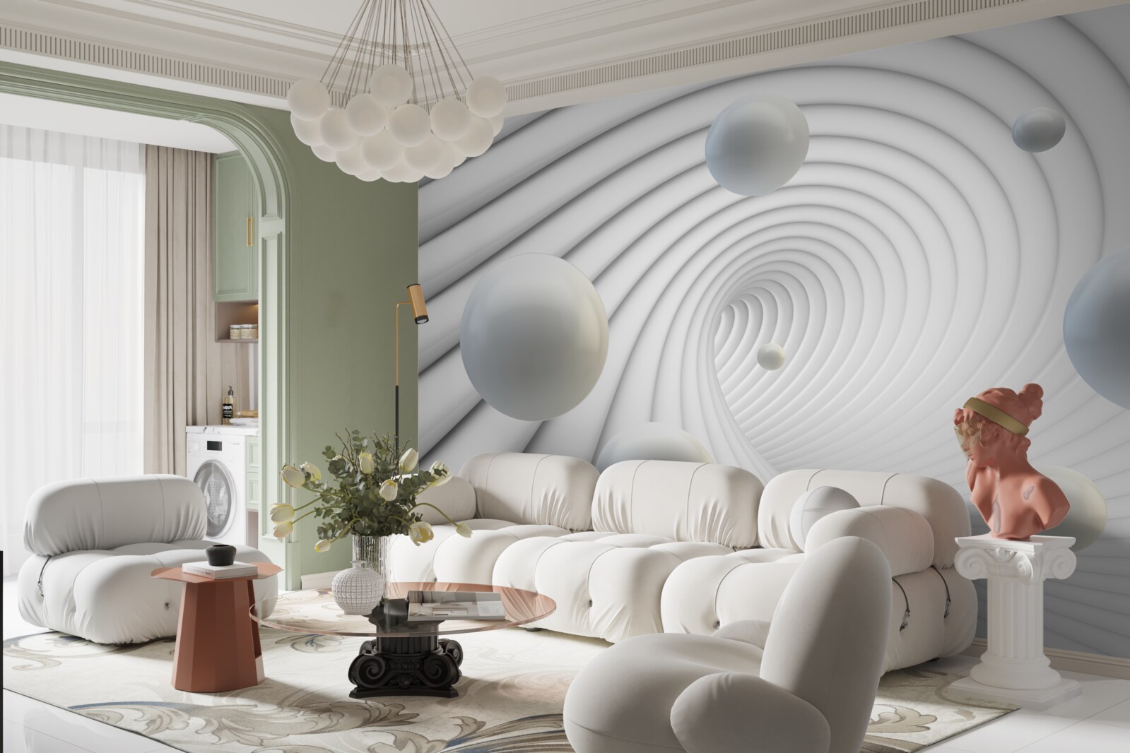 Papier peint boules blanches flottant doucement dans l'air