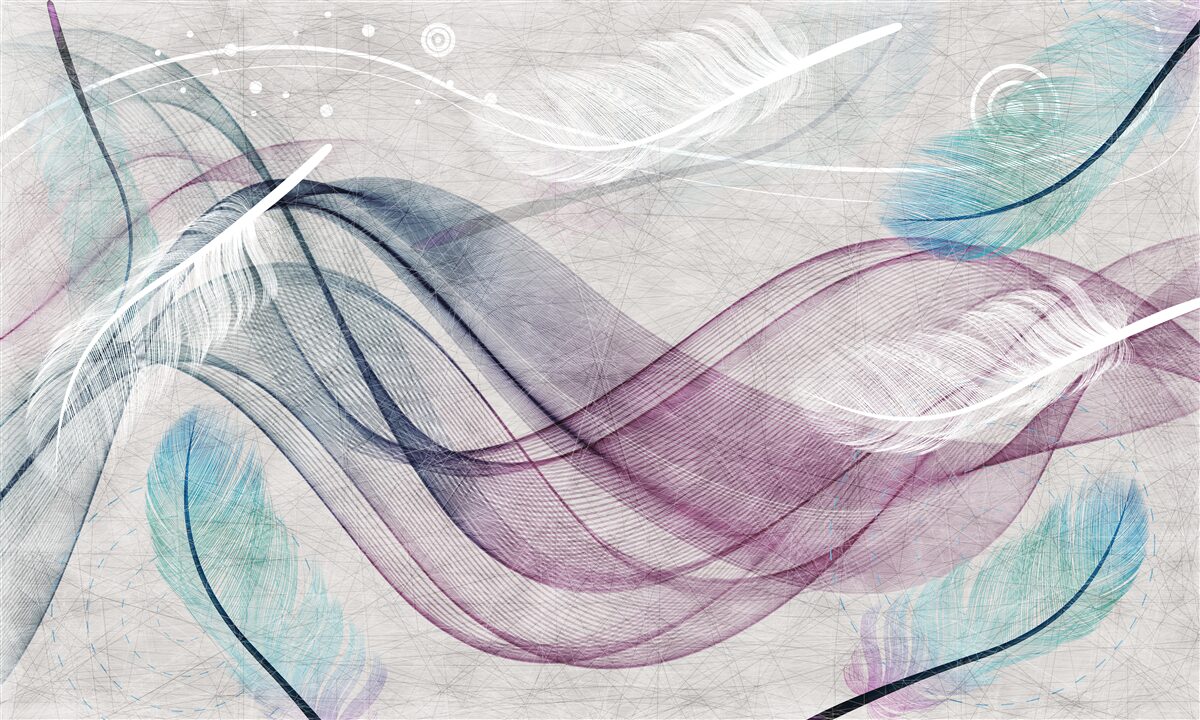Papier peint abstrait aux couleurs des plumes et des vagues