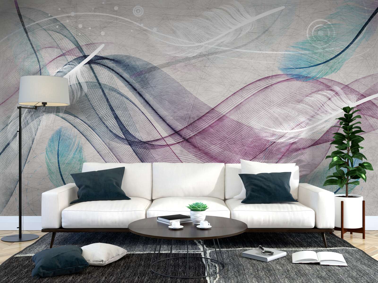 Papier peint abstrait aux couleurs des plumes et des vagues