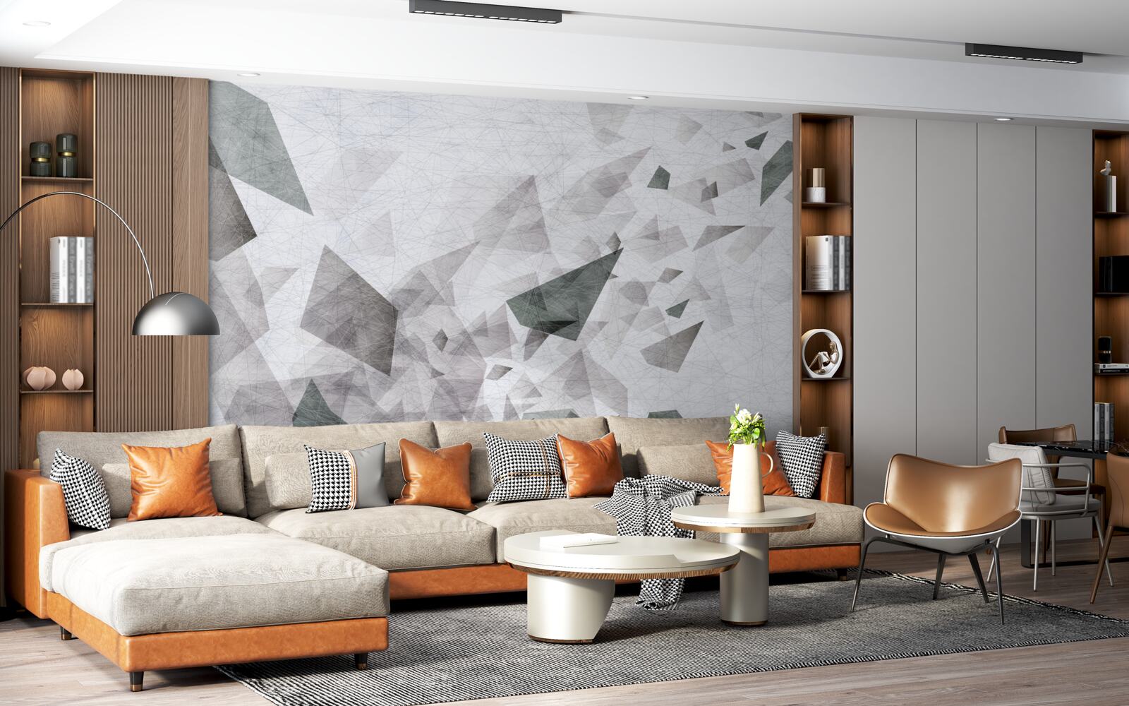 Papier peint fond gris avec motif de fil abstrait