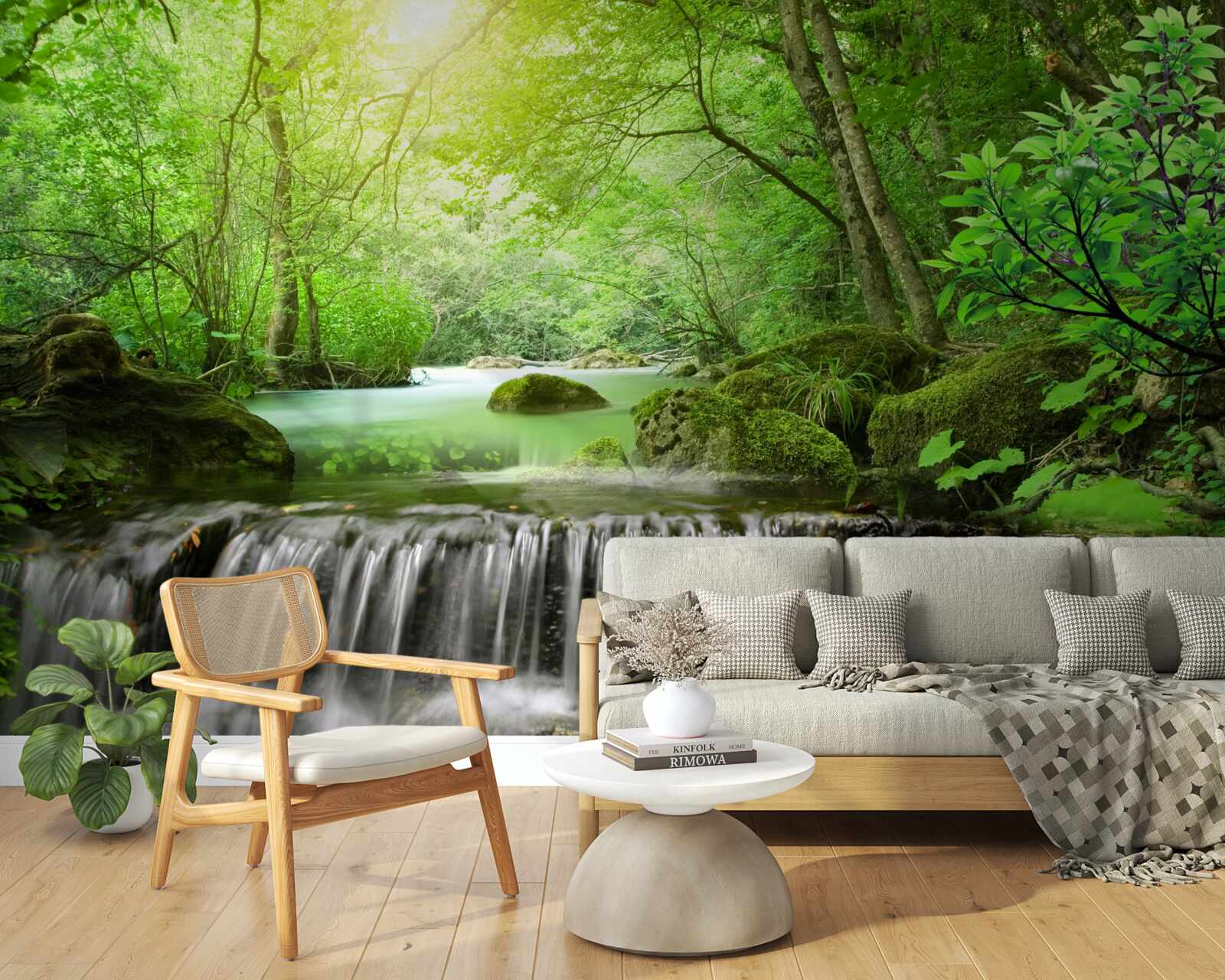 Papier peint les rayons du soleil atteignent la cascade