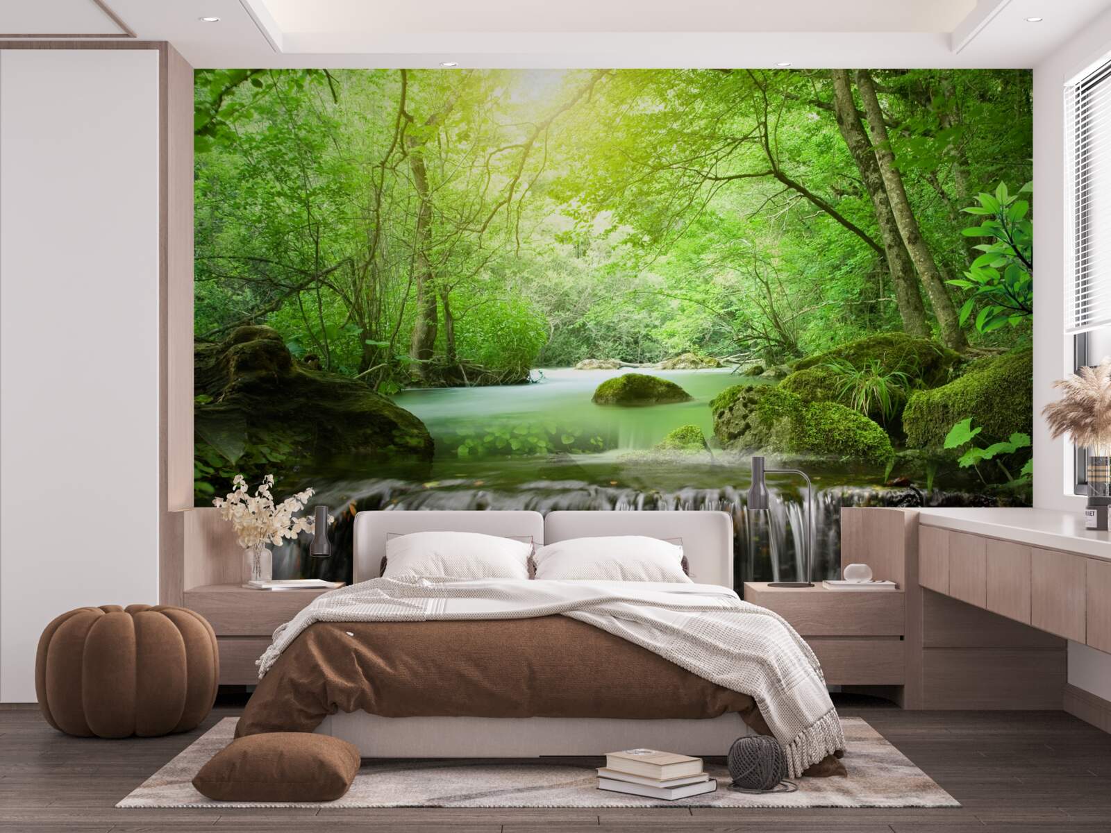 Papier peint les rayons du soleil atteignent la cascade