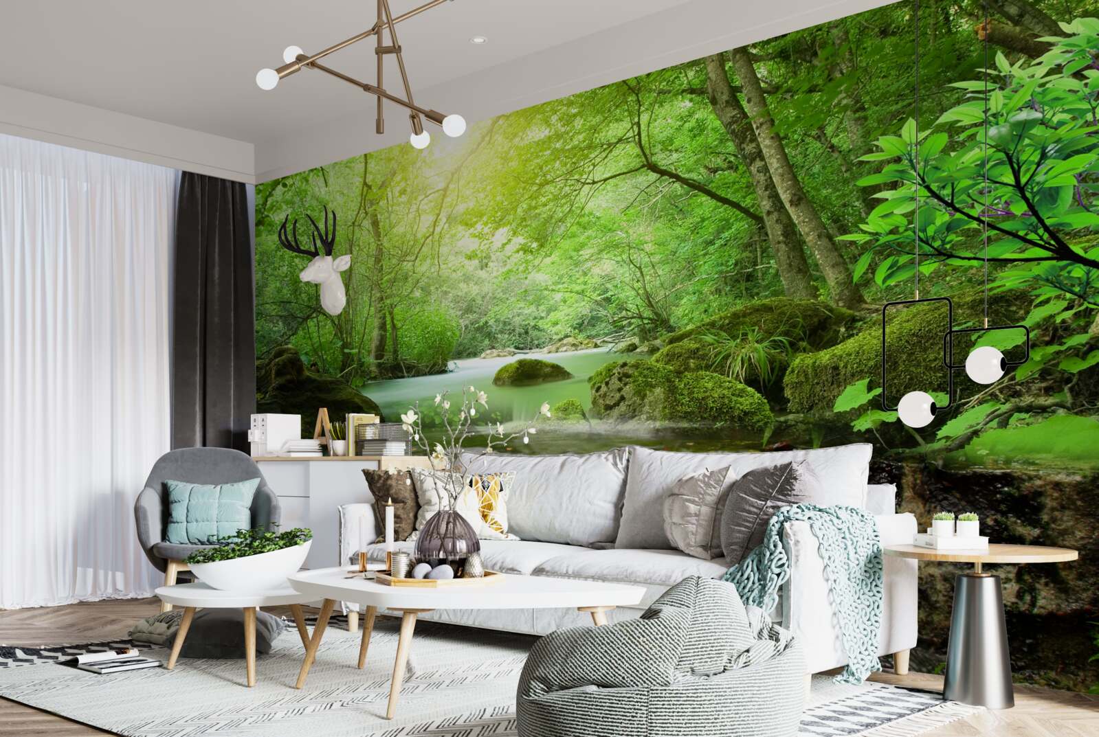 Papier peint les rayons du soleil atteignent la cascade