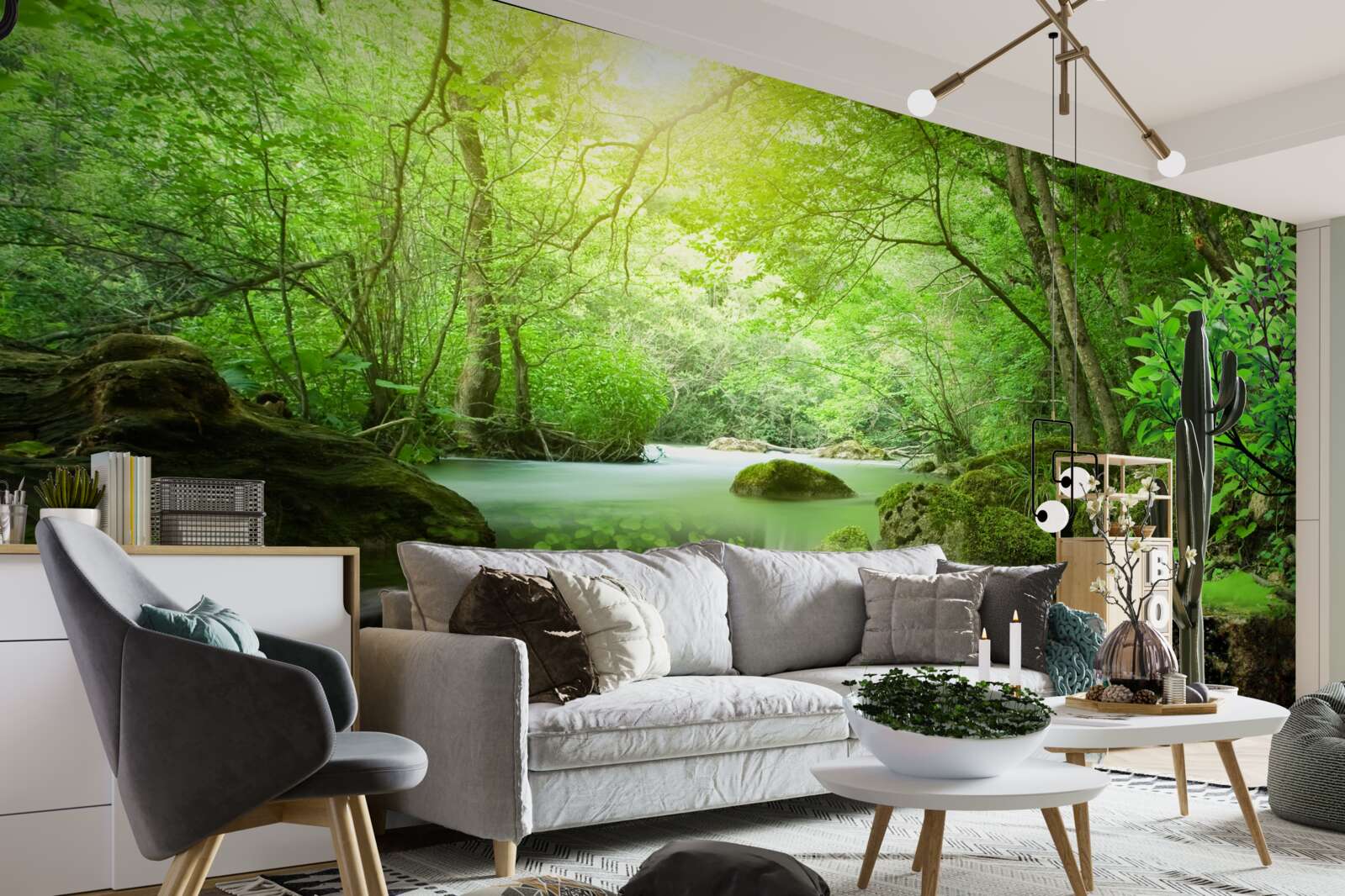 Papier peint les rayons du soleil atteignent la cascade