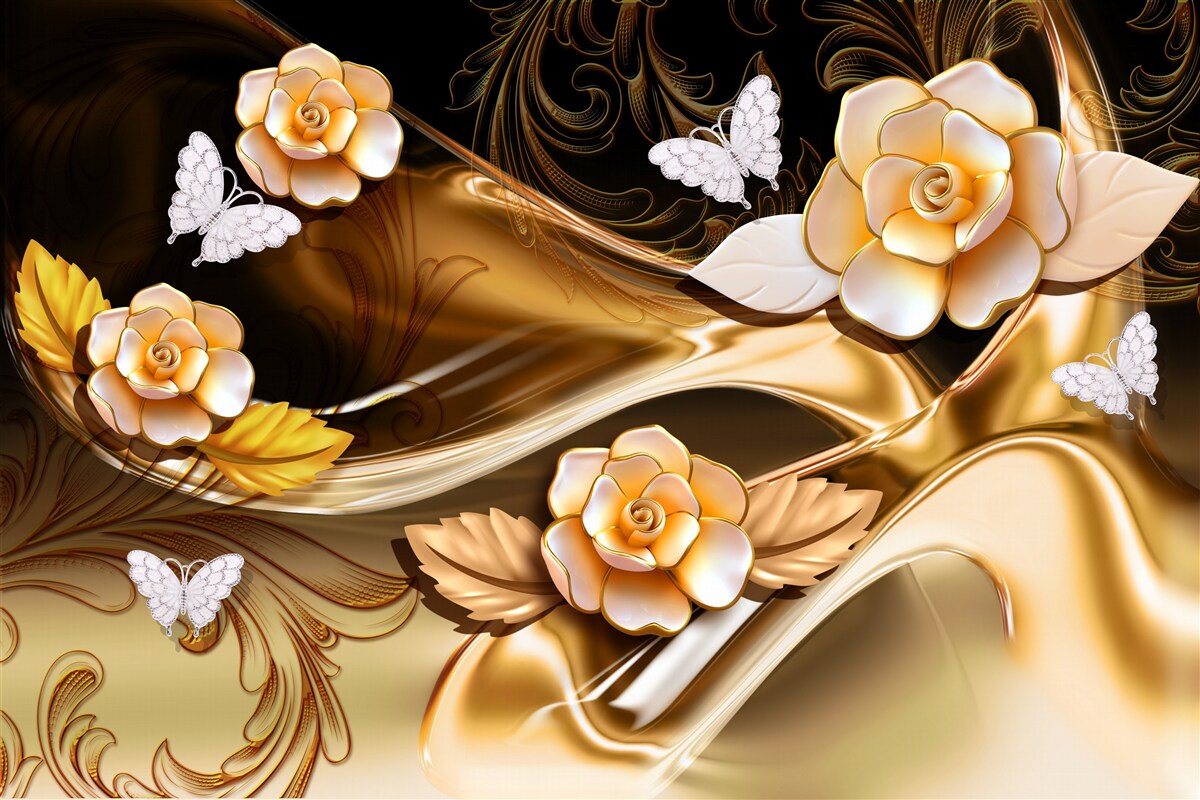 Papier peint magnolias à fleurs crème sur des branches délicates