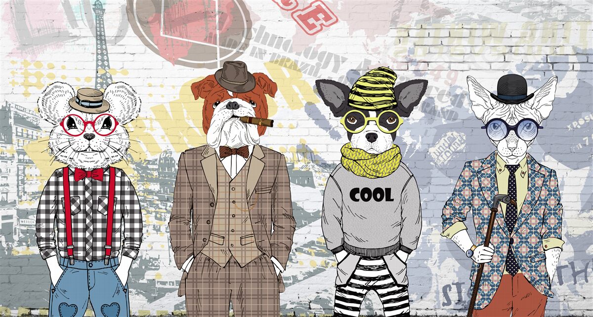 Papier peint animaux habillés à la mode