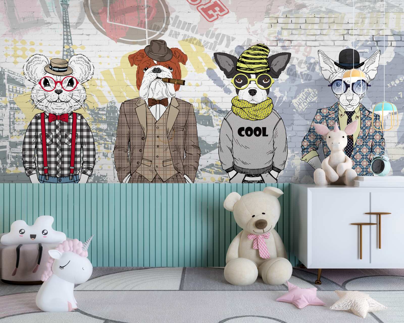 Papier peint animaux habillés à la mode