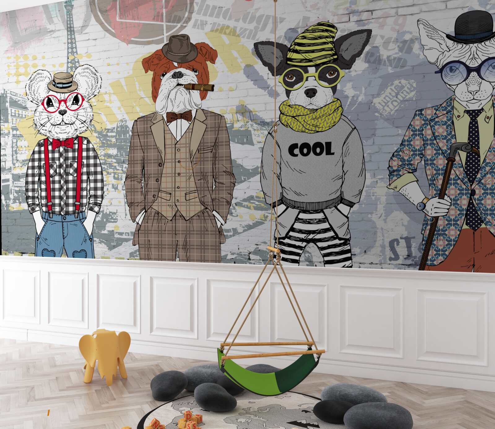 Papier peint animaux habillés à la mode