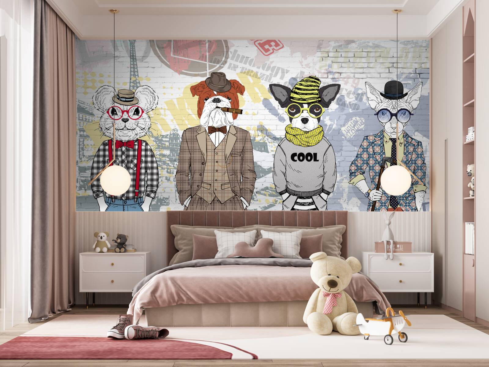 Papier peint animaux habillés à la mode