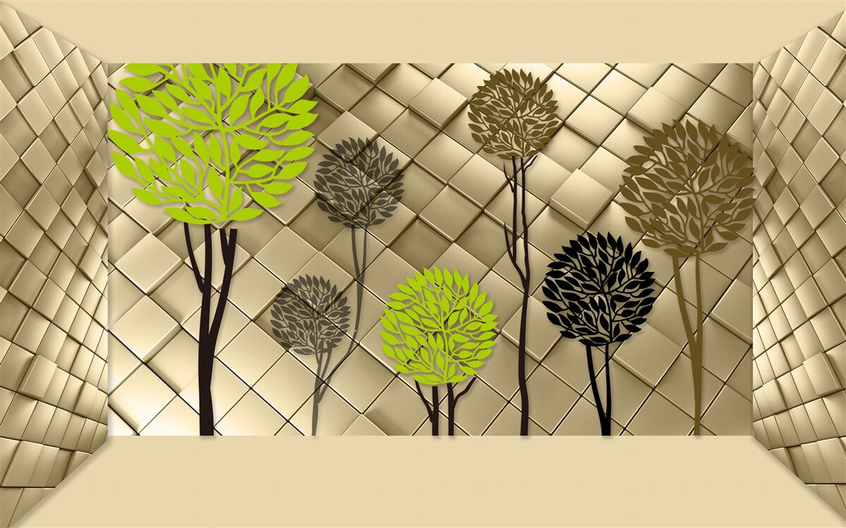 Papier peint des abstractions dans des tons de vert et de brun sont placées sur une base en or