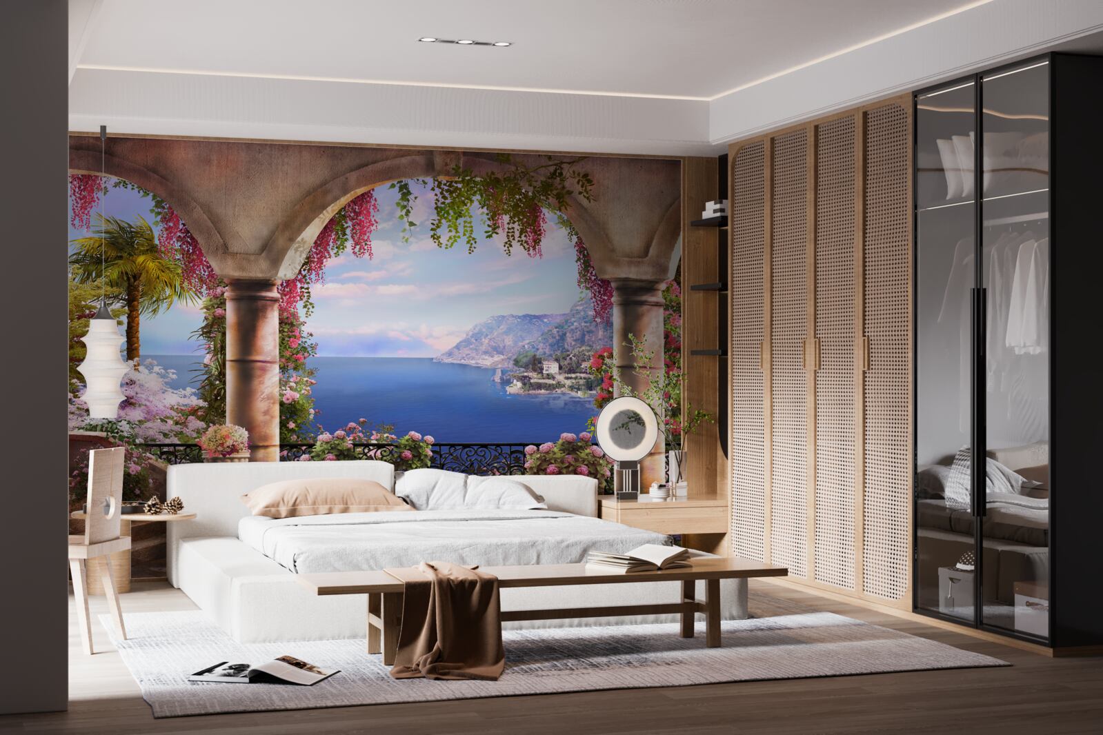 Papier peint Des arches en pierre sont situées près des rives de la mer bleue.