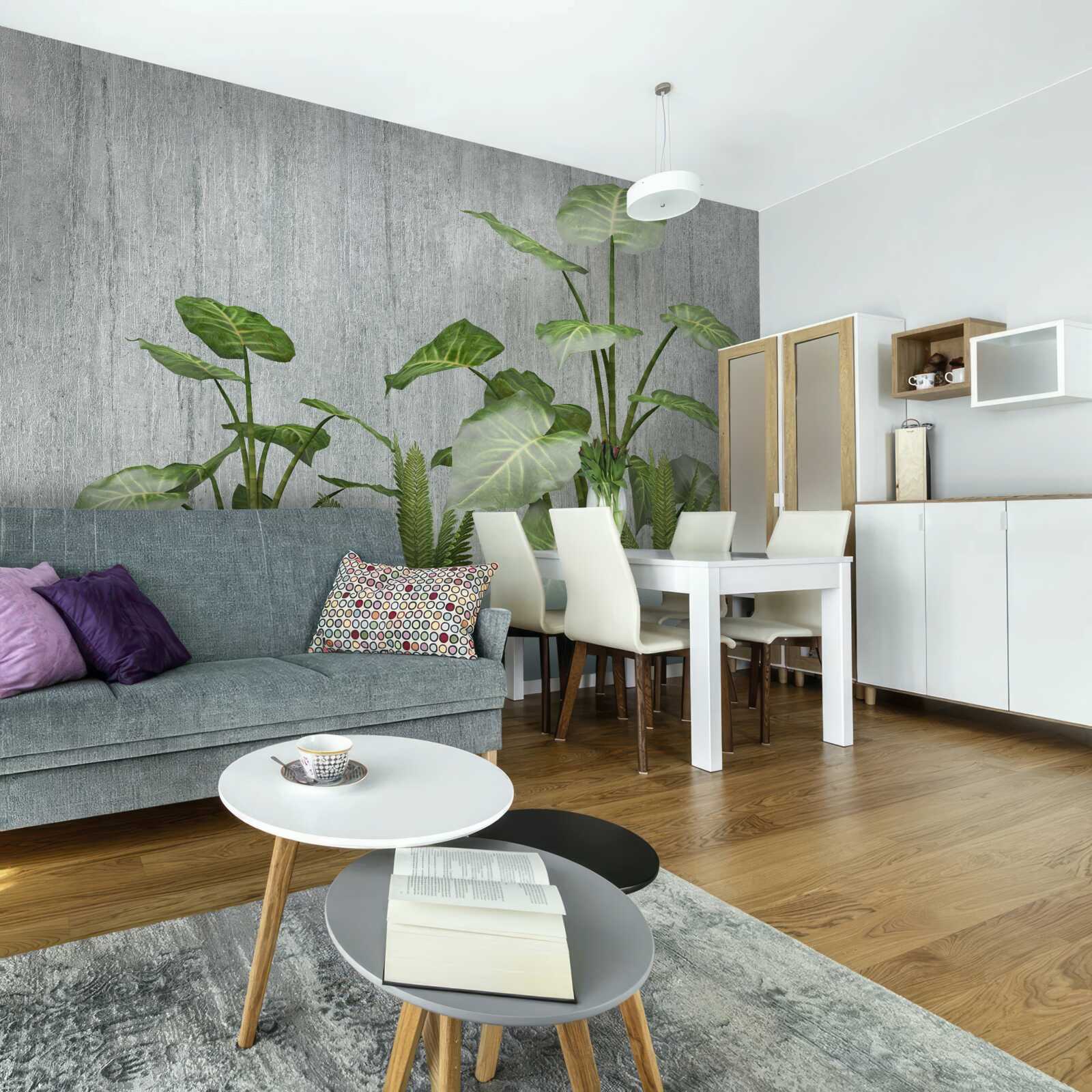 Papier peint énorme buisson de monstera sur fond argenté