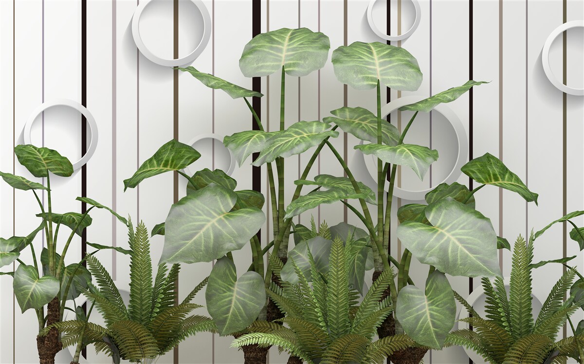 Papier peint Fond abstrait décoré de végétation verte