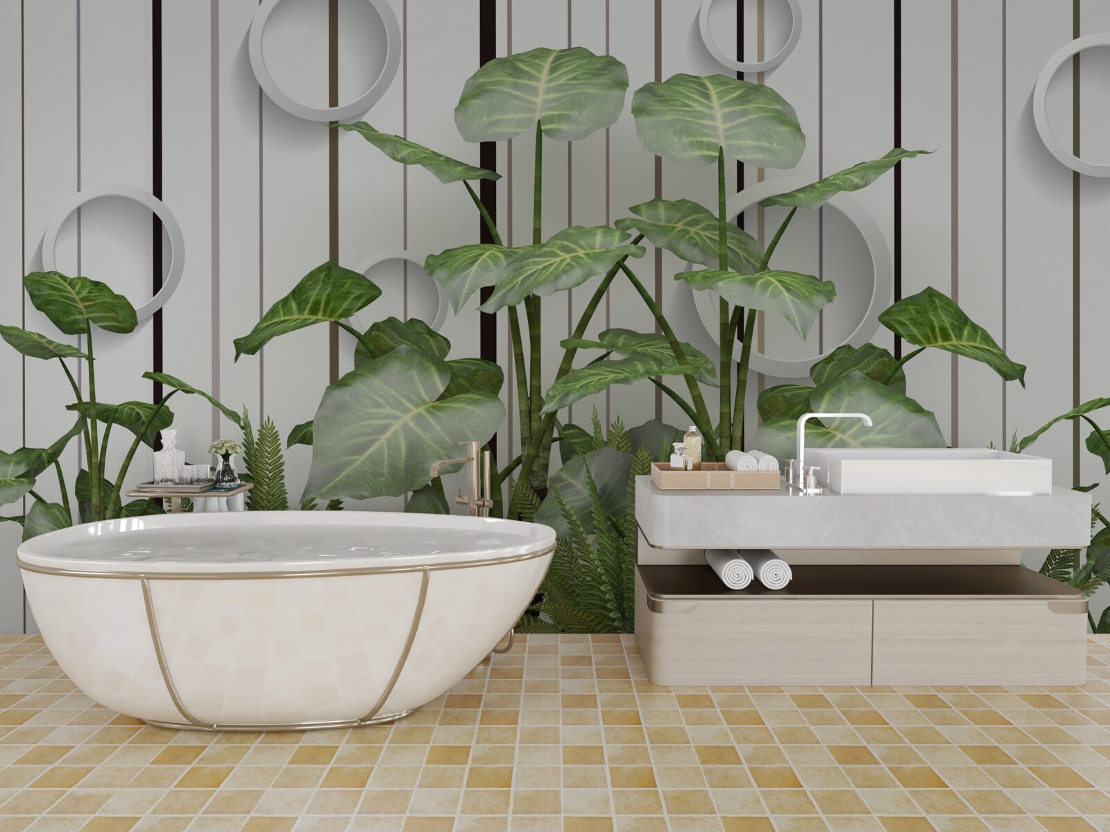 Papier peint Fond abstrait décoré de végétation verte