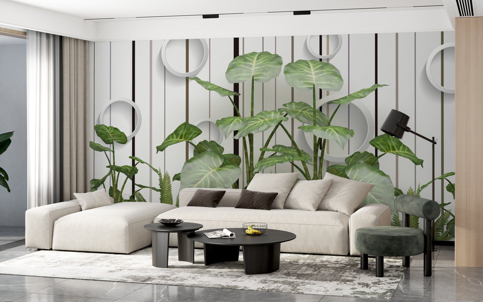 Papier peint Fond abstrait décoré de végétation verte