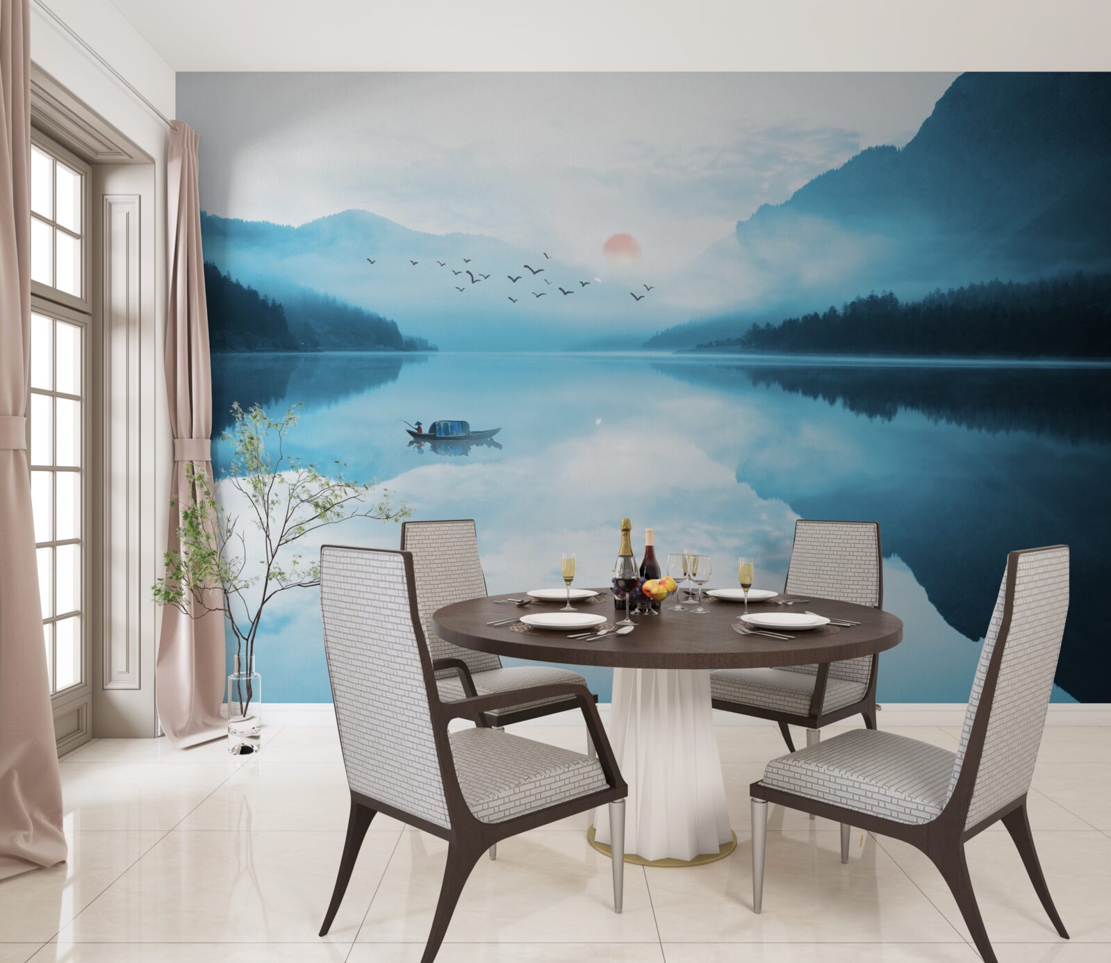 Papier peint au coucher du soleil, le pêcheur est en eau profonde