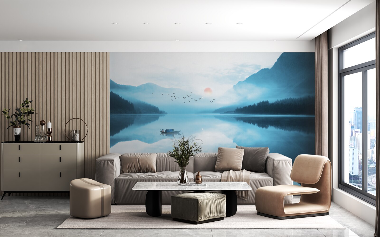 Papier peint au coucher du soleil, le pêcheur est en eau profonde