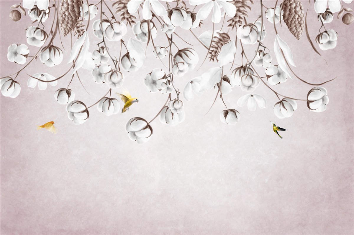 Papier peint coton léger sur fond blanc