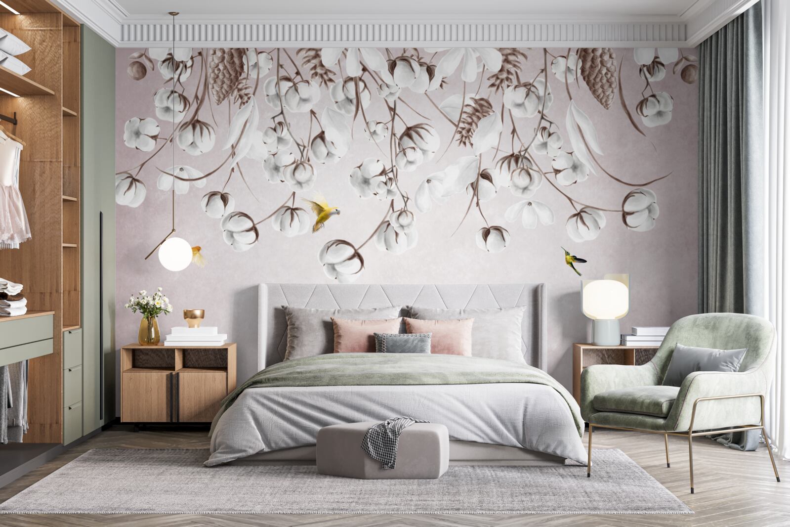 Papier peint coton léger sur fond blanc