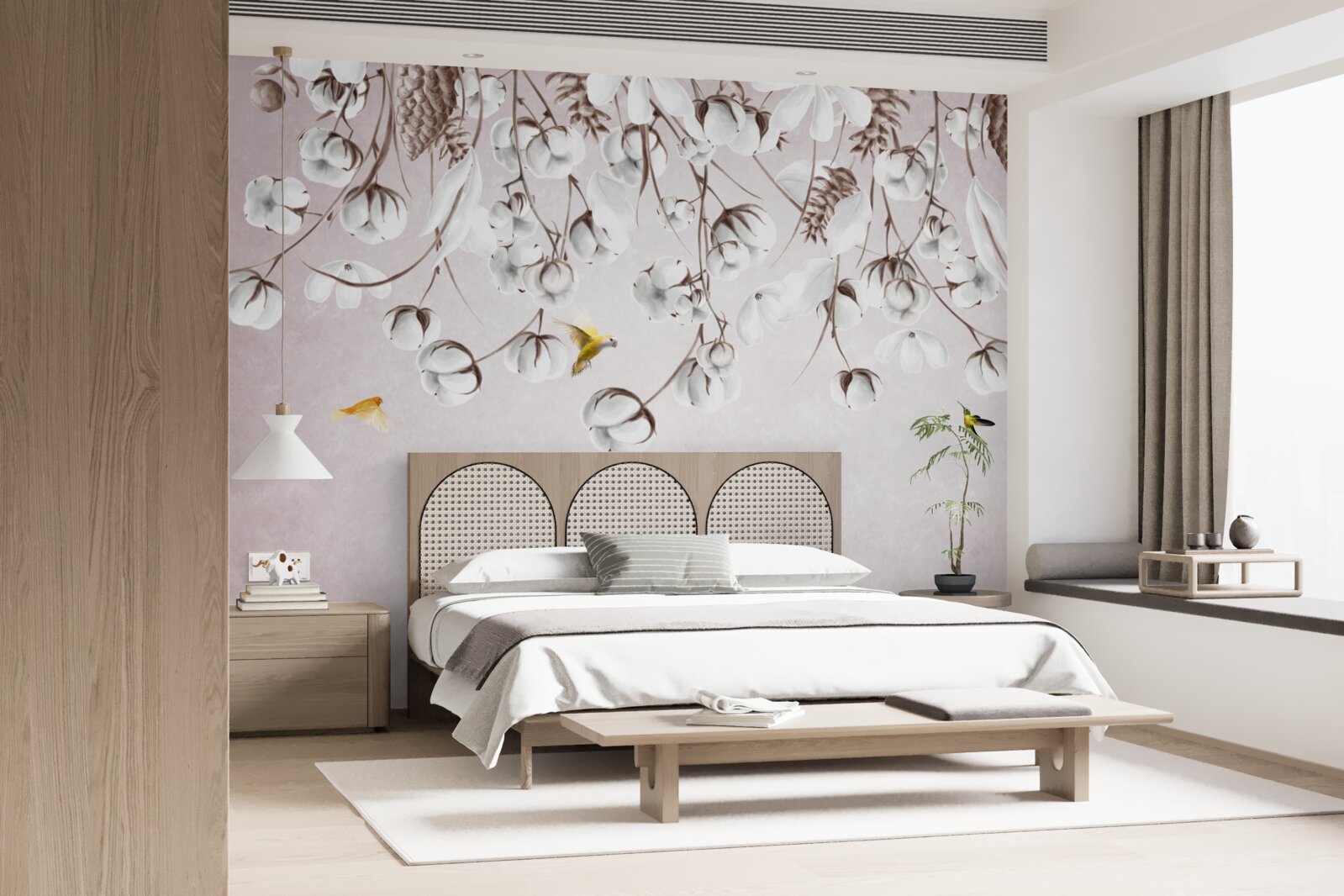 Papier peint coton léger sur fond blanc