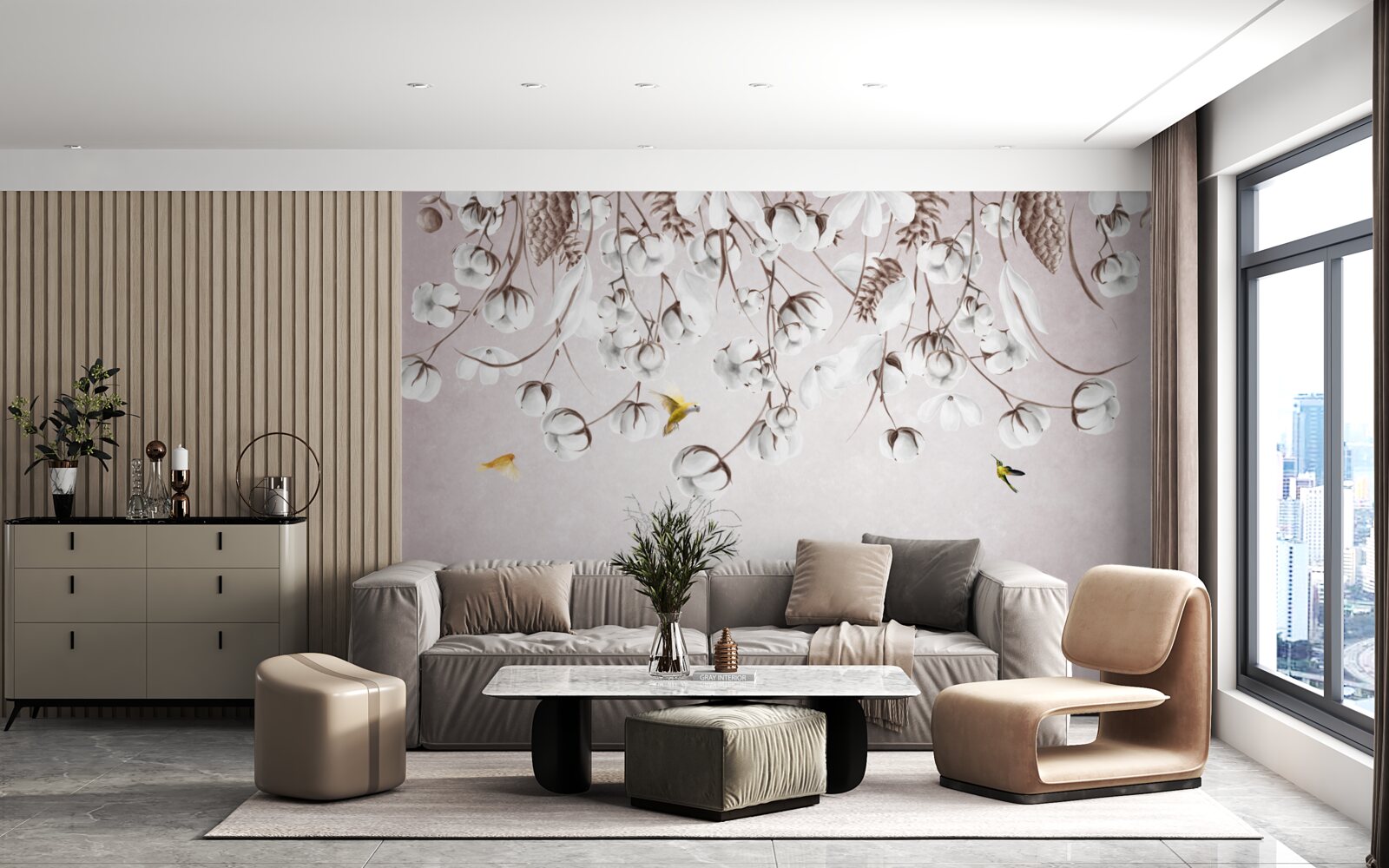 Papier peint coton léger sur fond blanc