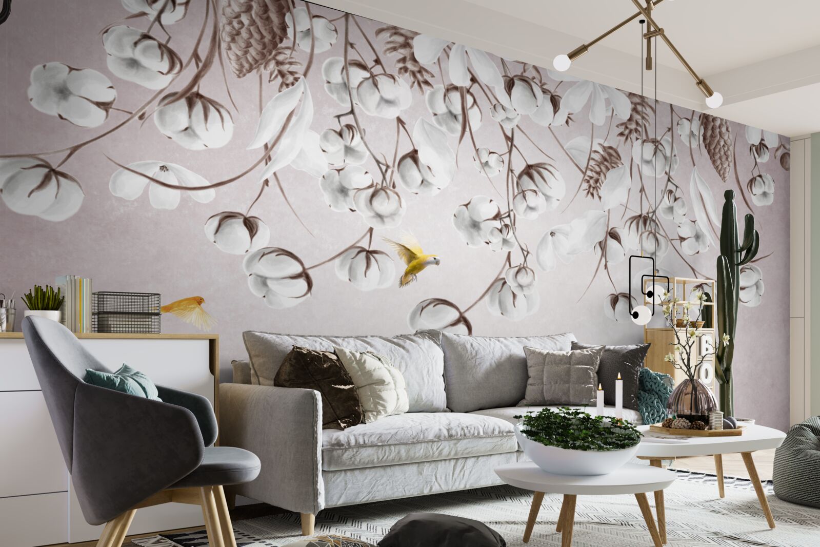 Papier peint coton léger sur fond blanc