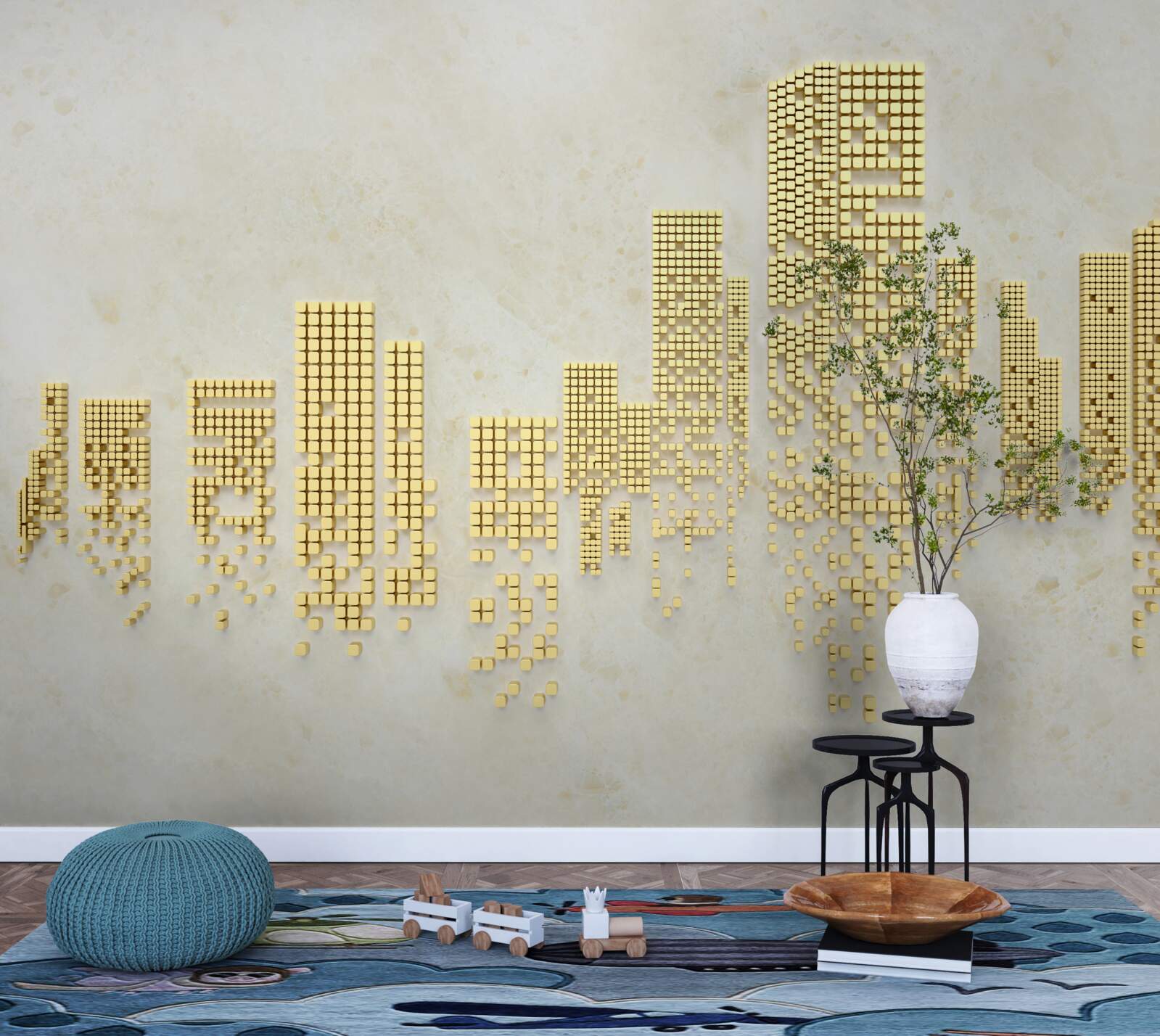 Papier peint cube d'or plat