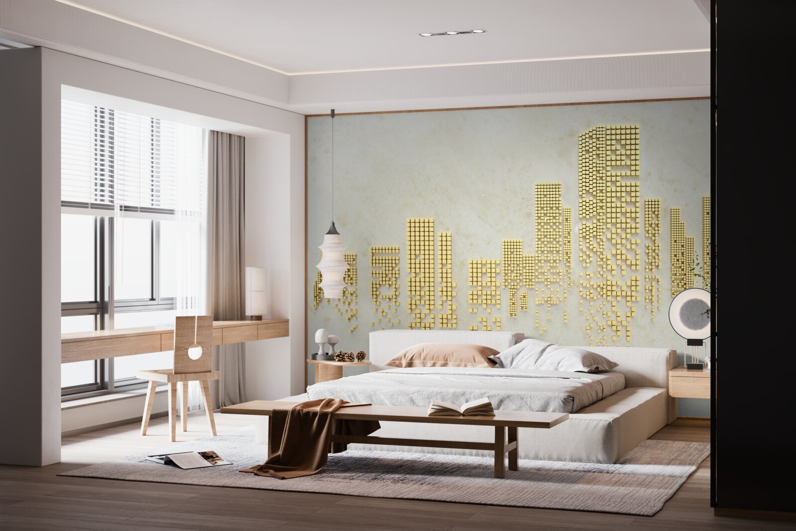 Papier peint cube d'or plat