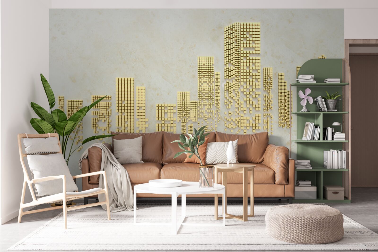 Papier peint cube d'or plat