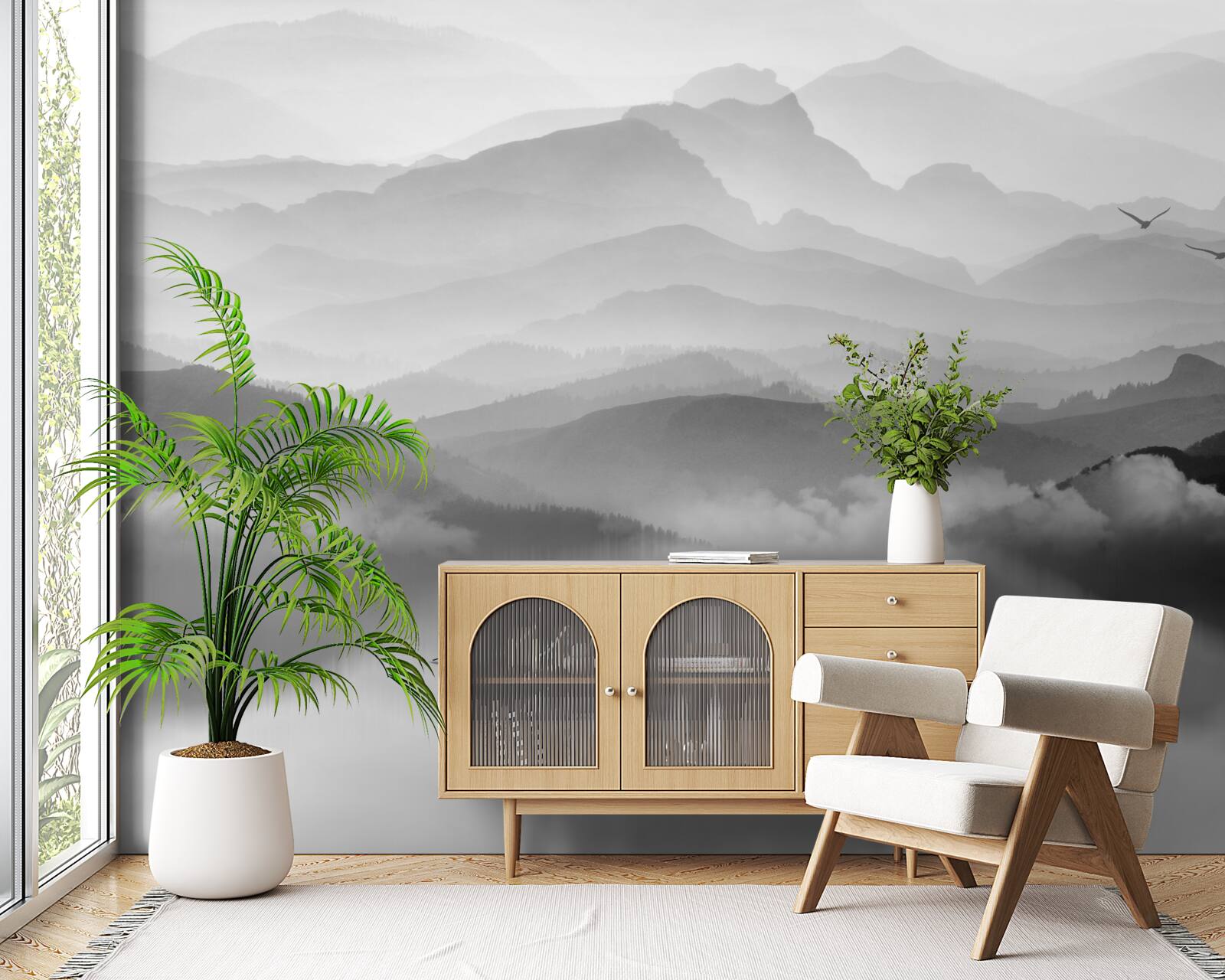 Papier peint un pêcheur revient sur le lac de misty mountain