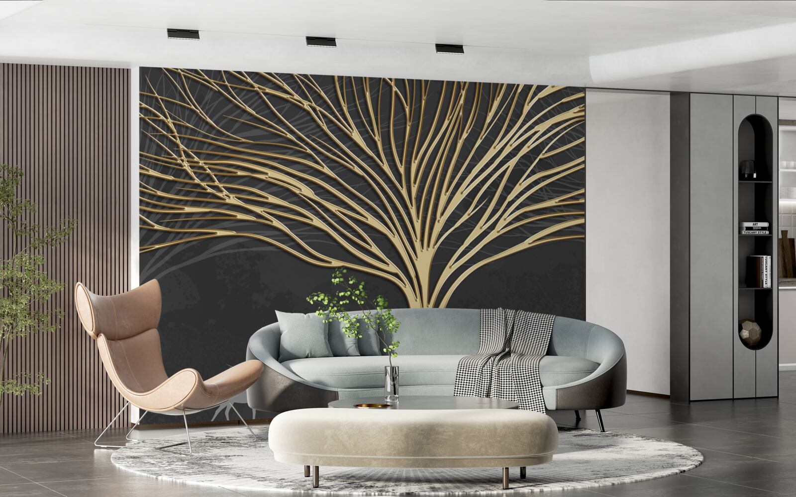 Papier peint un troupeau de cerfs et un arbre d'or