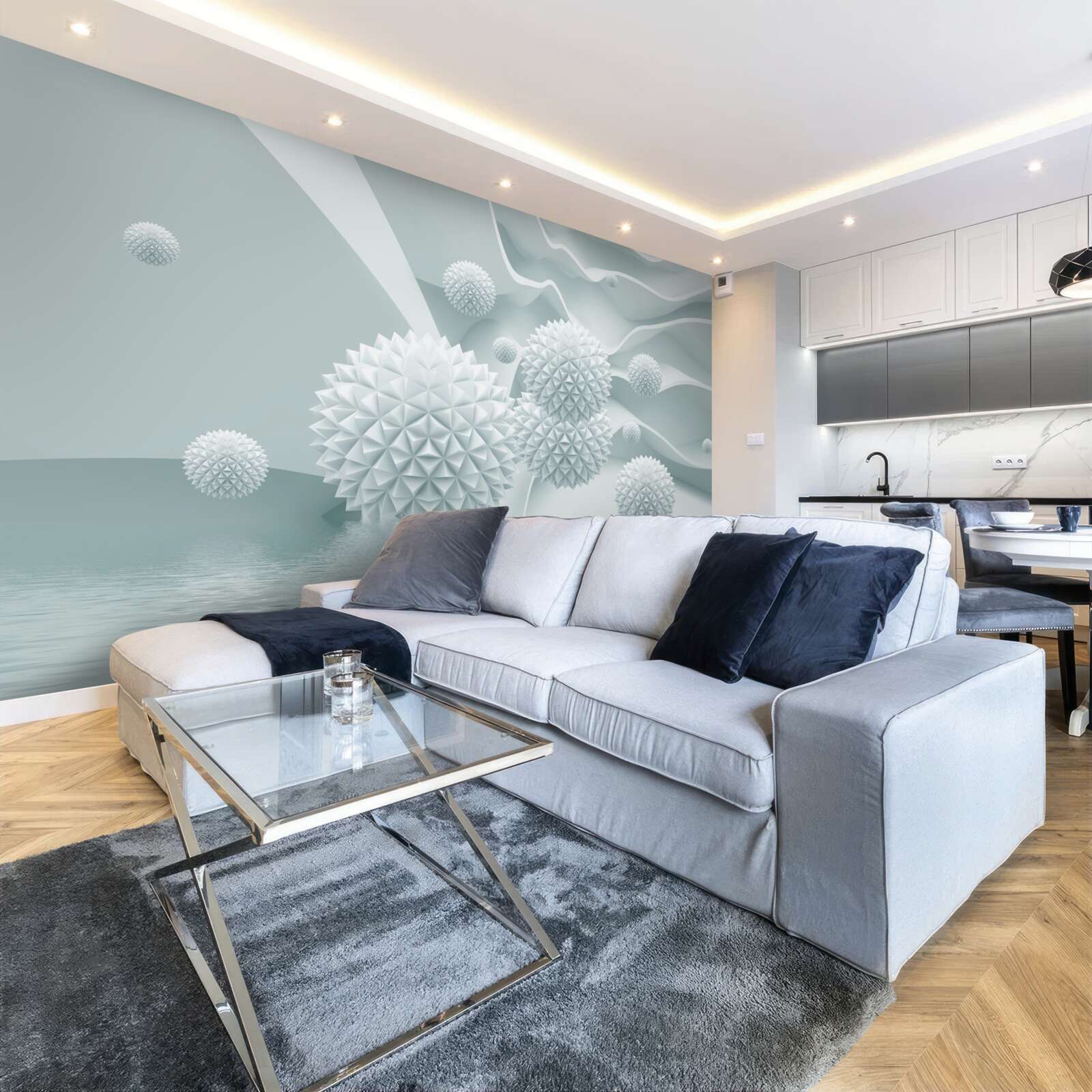 Papier peint les boules sont blanches et pointues et flottent en état d'apesanteur