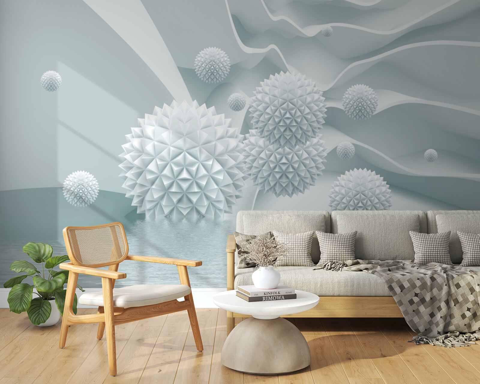 Papier peint les boules sont blanches et pointues et flottent en état d'apesanteur