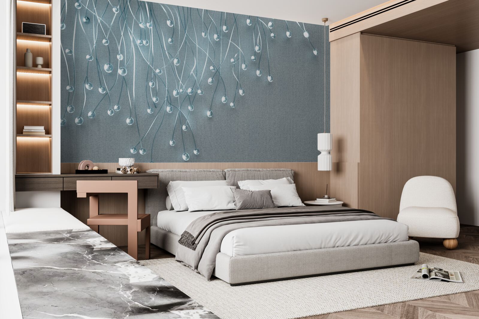 Papier peint images abstraites de fleurs disposées verticalement sur des branches