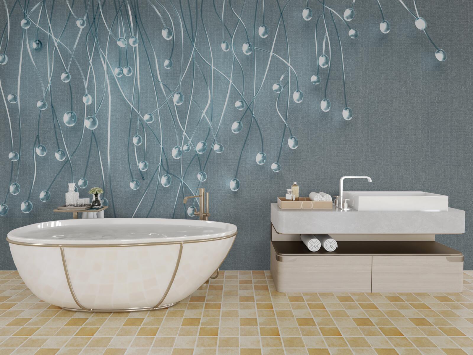 Papier peint images abstraites de fleurs disposées verticalement sur des branches