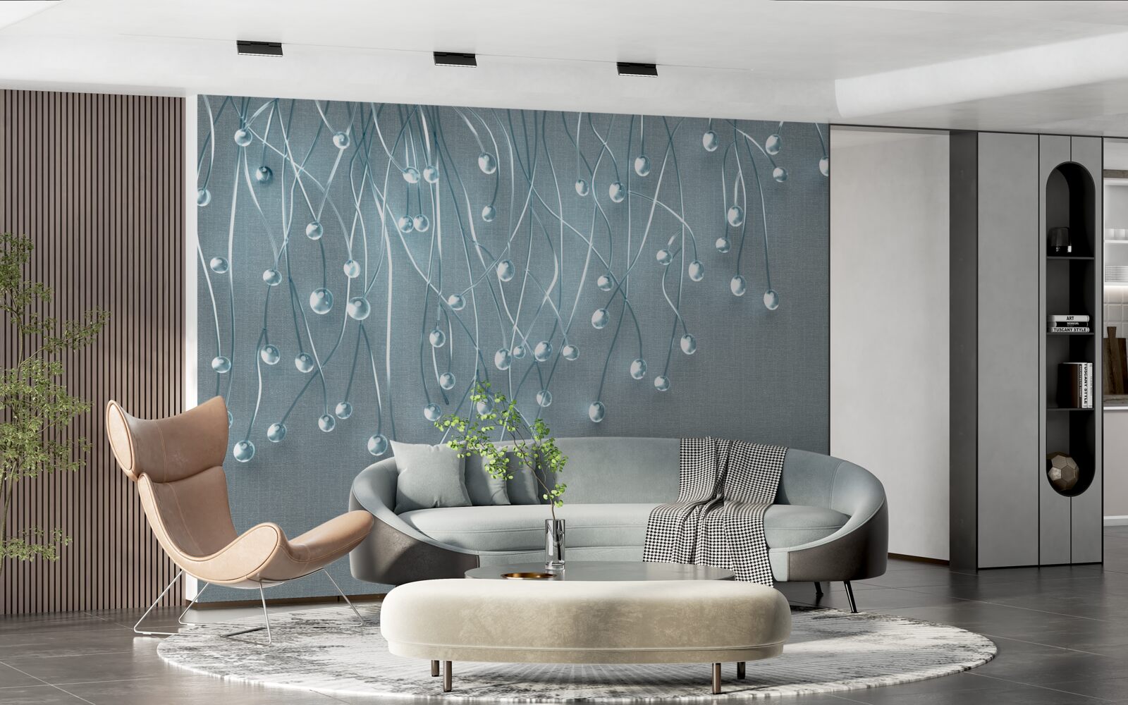 Papier peint images abstraites de fleurs disposées verticalement sur des branches