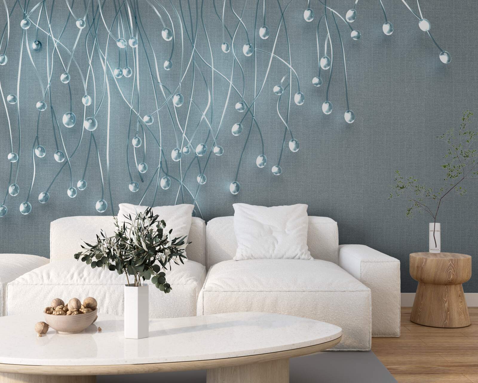 Papier peint images abstraites de fleurs disposées verticalement sur des branches