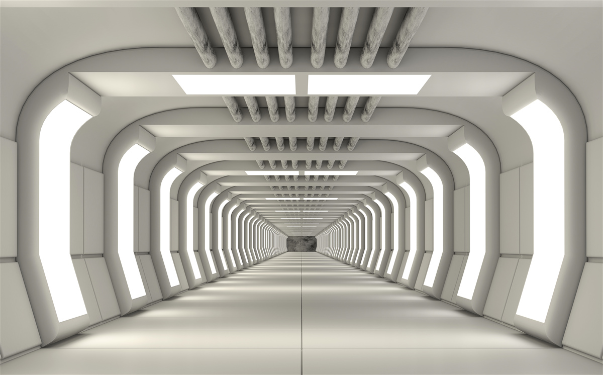 Papier peint couloir éclairé sans fin dans le style futuriste