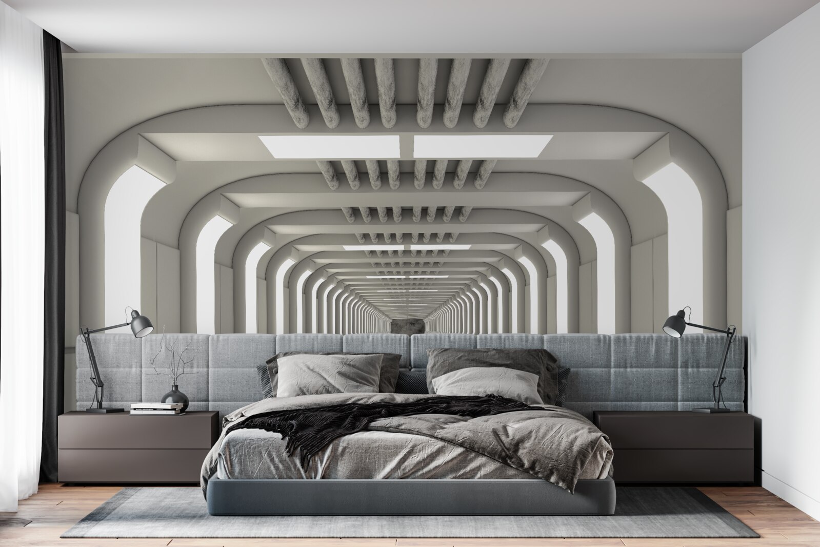 Papier peint couloir éclairé sans fin dans le style futuriste