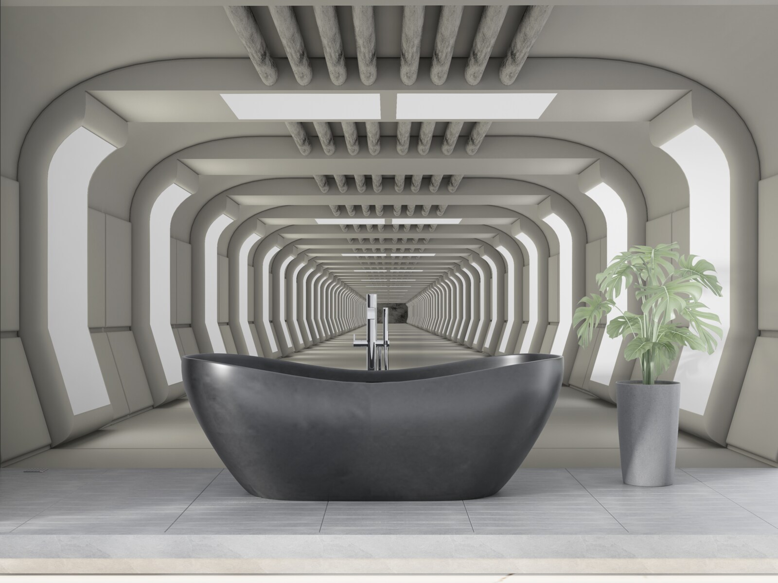 Papier peint couloir éclairé sans fin dans le style futuriste