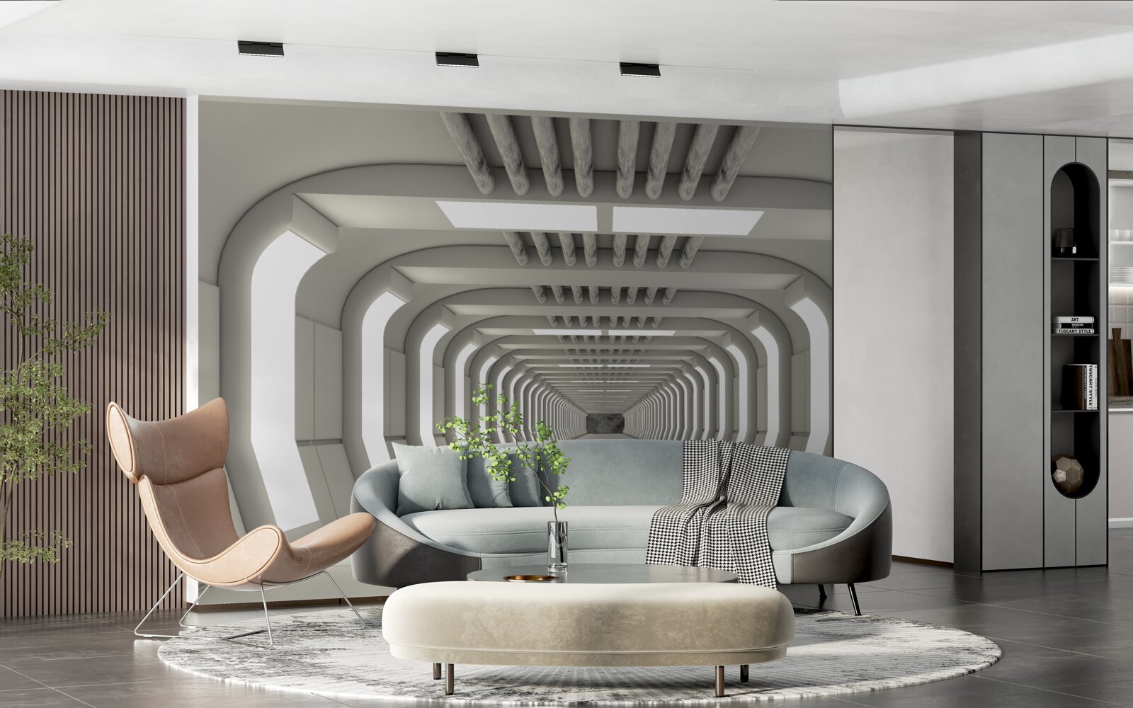 Papier peint couloir éclairé sans fin dans le style futuriste