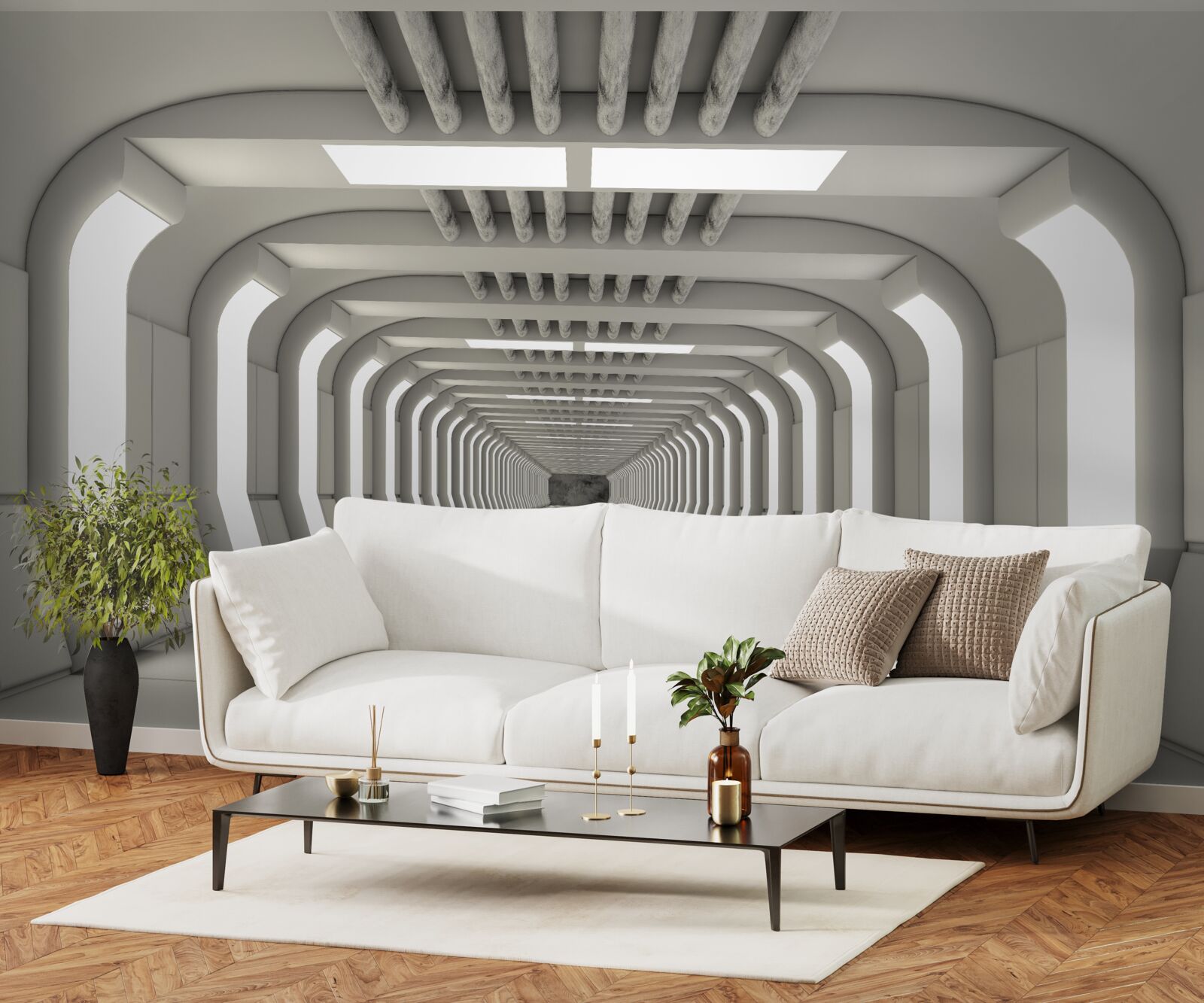 Papier peint couloir éclairé sans fin dans le style futuriste