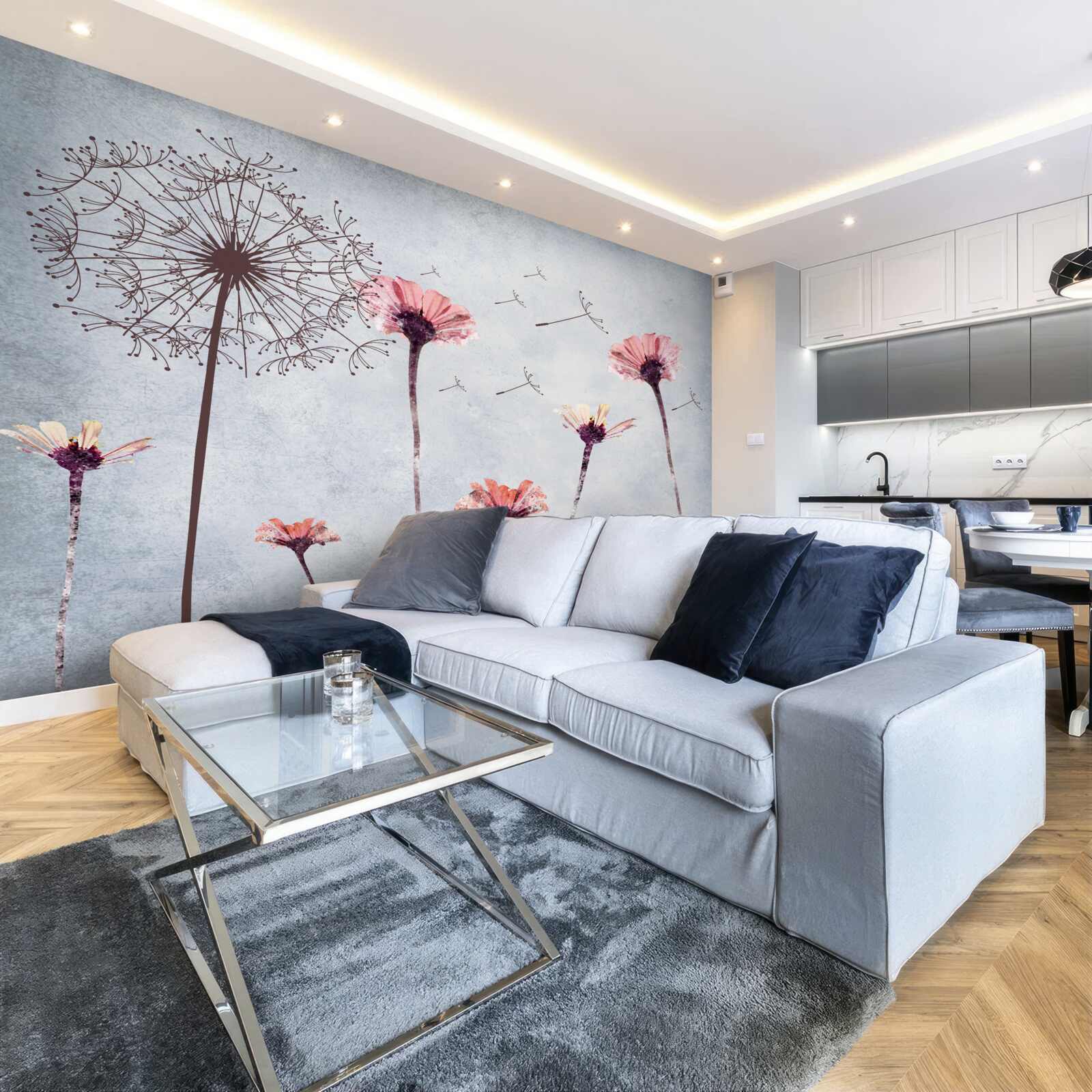 Papier peint coquelicots et gerberas sous de fortes rafales de vent