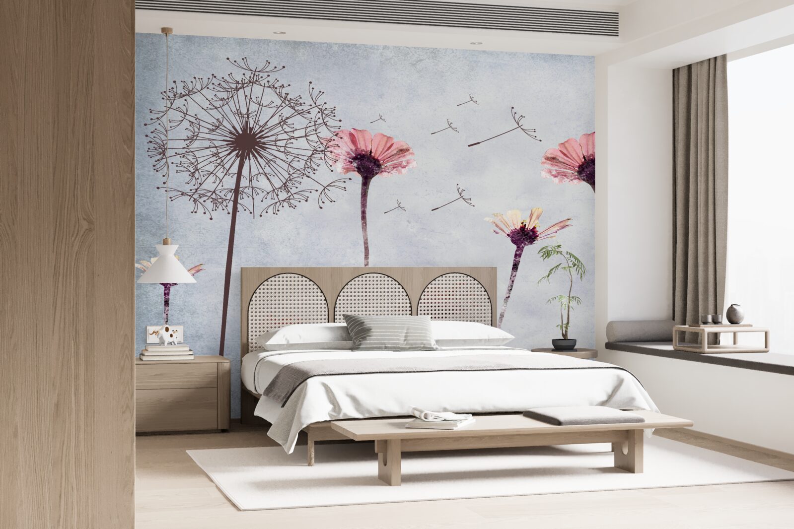 Papier peint coquelicots et gerberas sous de fortes rafales de vent