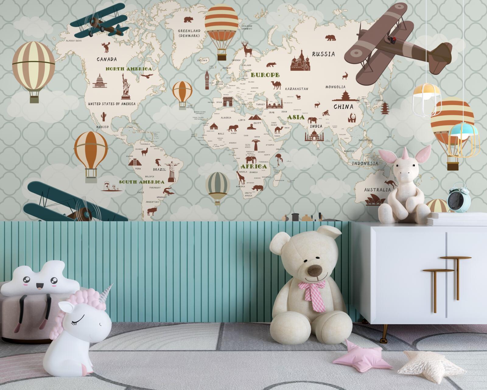 Papier peint carte du monde pour enfants