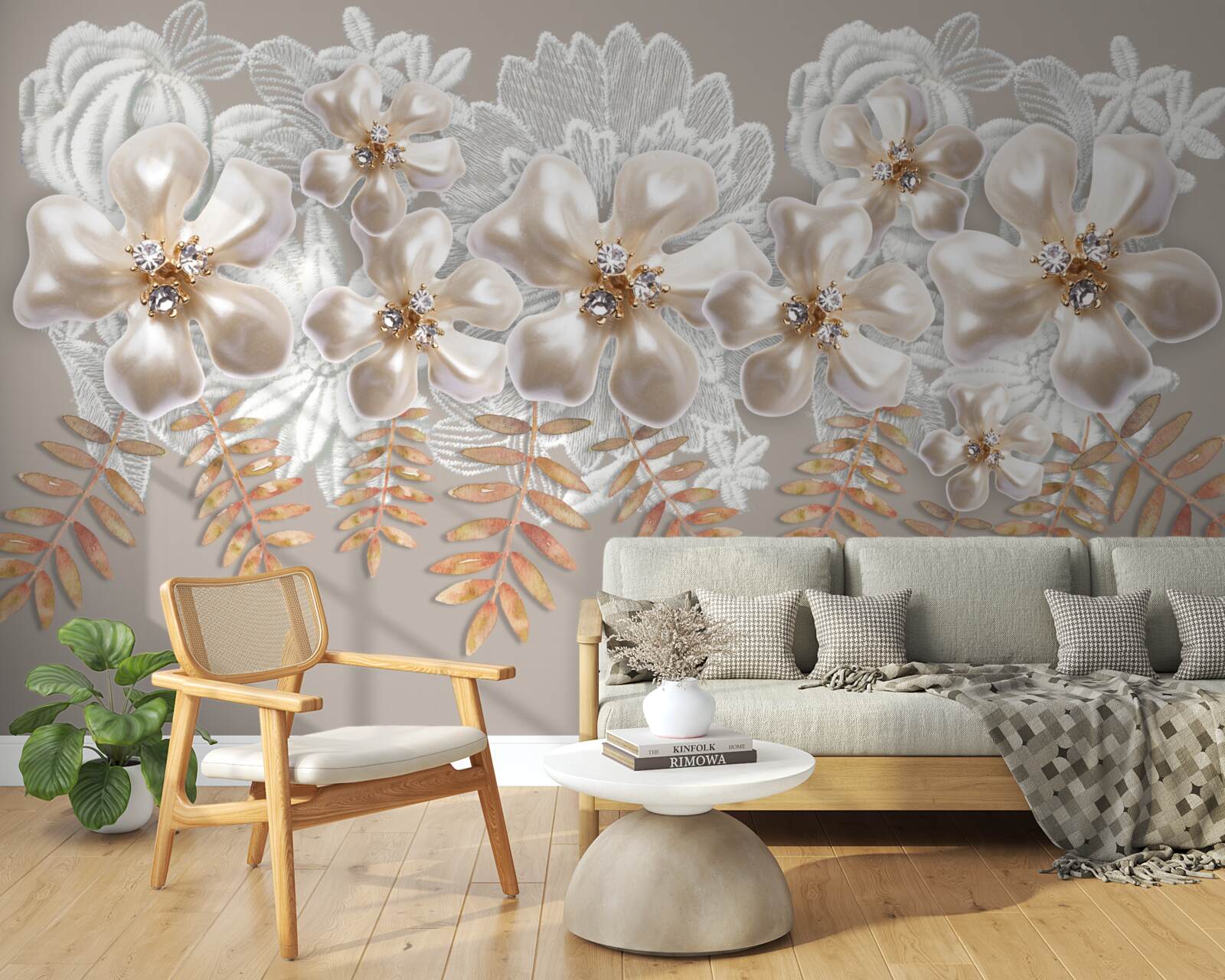 Papier peint des bourgeons blancs, étincelants de beauté, sur des branches dorées